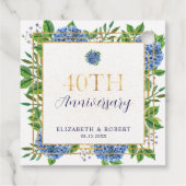 Gold Blue Hydrangea 40th Wedding Jubileum Bedankjes Labels (Achterkant)