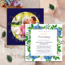Gold Blue Hydrangea 40th Wedding Photo Jubileum