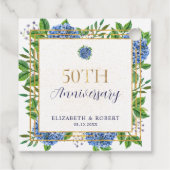 Gold Blue Hydrangea 50th Wedding Jubileum Bedankjes Labels (Achterkant)