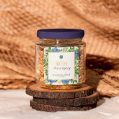 Gold Blue Hydrangea 50th Wedding Jubileum Party Vierkante Sticker