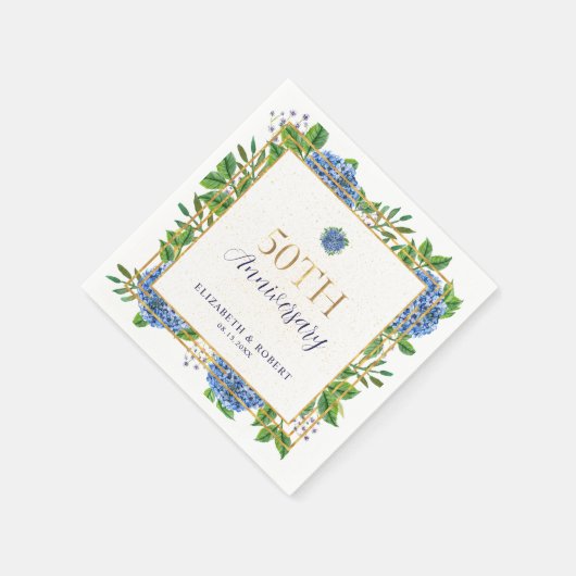 Gold Blue Hydrangea 50th Wedding Jubileum Servet (Hoek)