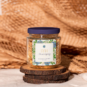 Gold Blue Hydrangea 5th Wedding Jubileum Party Vierkante Sticker