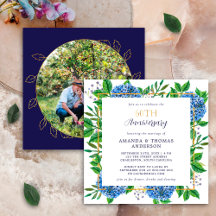 Gold Blue Hydrangea 60th Wedding Photo Jubileum