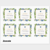 Gold Blue Hydrangea 65th Wedding Jubileum Party Vierkante Sticker (Vel)