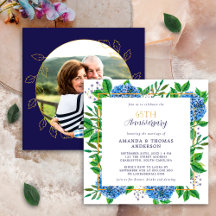 Gold Blue Hydrangea 65th Wedding Photo Jubileum