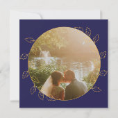 Gold Blue Hydrangea 70th Wedding Photo Jubileum Kaart (Achterkant)