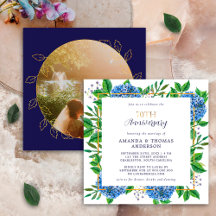 Gold Blue Hydrangea 70th Wedding Photo Jubileum