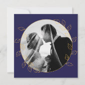 Gold Blue Hydrangea 75th Wedding Photo Jubileum Kaart (Achterkant)