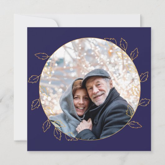 Gold Blue Hydrangea Foto 50ste bruiloft Jubileum Kaart (Achterkant)