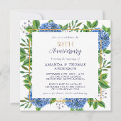 Gold Blue Hydrangea Foto 50ste bruiloft Jubileum Kaart (Voorkant)