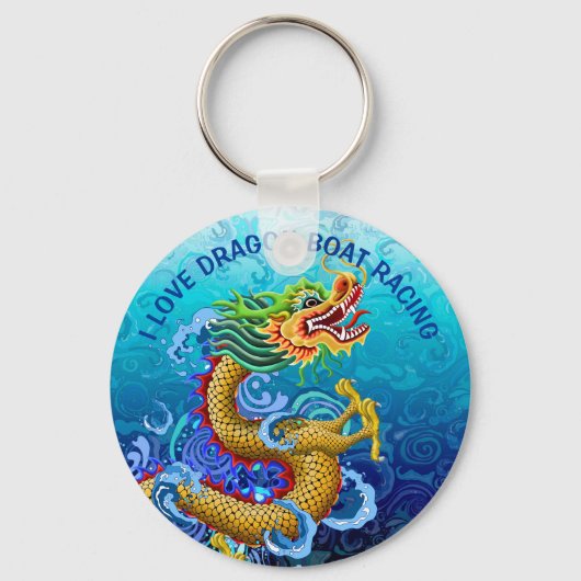 Gold & Blue I Love Dragon Boat Racing Sleutelhanger (Voorkant)