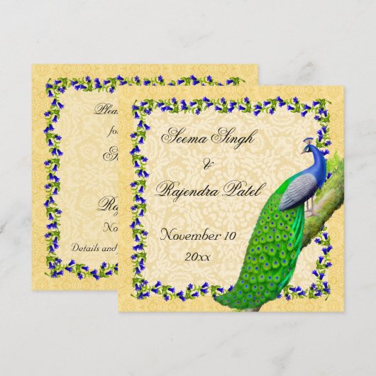 Gold Blue Indian Peacock Save the Date Invite (Voorkant / Achterkant)