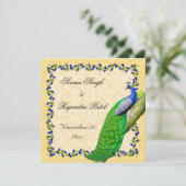 Gold Blue Indian Peacock Save the Date Invite (Staand voorkant)
