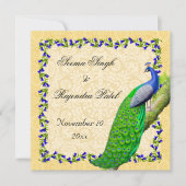 Gold Blue Indian Peacock Save the Date Invite (Voorkant)