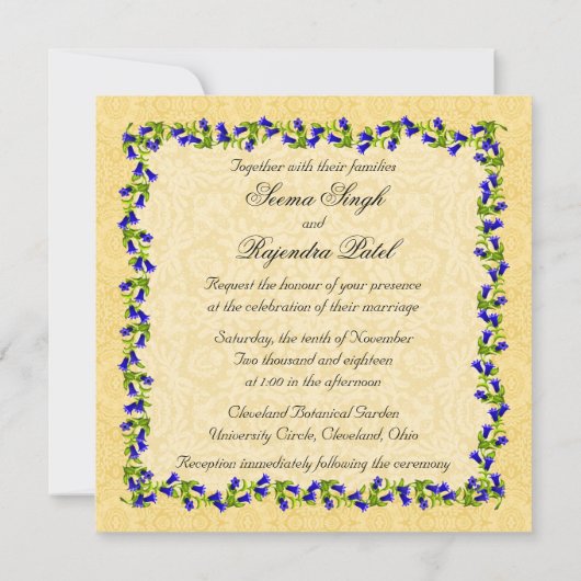 Gold Blue Indian Peacock Wedding Invitation Kaart (Achterkant)
