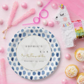 GOLD BLUE INDIGO WATERVERF STIP BAR BAT MITZVAH PAPIEREN BORDJE (Feest)