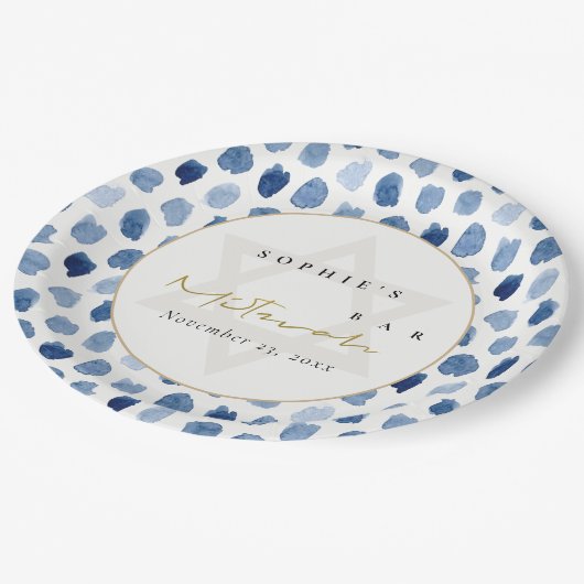 GOLD BLUE INDIGO WATERVERF STIP BAR BAT MITZVAH PAPIEREN BORDJE (Gekanteld)