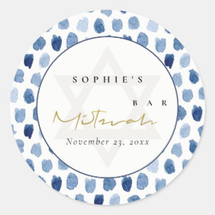 GOLD BLUE INDIGO WATERVERF STIP BAR BAT MITZVAH RONDE STICKER
