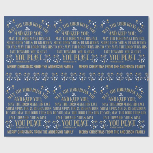 Gold Blue-kerstzegelnummers 6:24-26 Cadeaupapier (Vlak)
