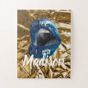 Gold Blue Lips Makeup Beauty Custom Personalized J Legpuzzel