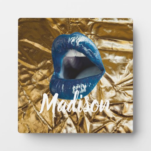 Gold Blue Lips Makeup Beauty Custom Personated P Fotoplaat (Voorkant)