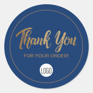 Gold Blue Logo hier Hartelijk dank voor uw bestell Ronde Sticker
