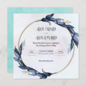 Gold Blue Luxury Weddind Invitation (Square) Kaart (Voorkant / Achterkant)