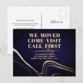 Gold Blue Marble - Nieuw adres Bewegende Aankondig Briefkaart (Voorkant / Achterkant)