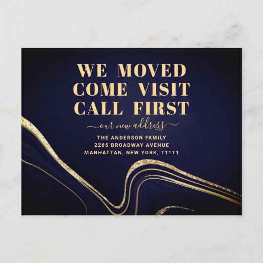 Gold Blue Marble - Nieuw adres Bewegende Aankondig Briefkaart (Voorkant)