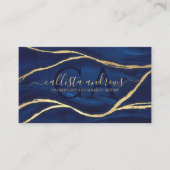 Gold Blue Marble Signature Script Makeup Hair Busi Visitekaartje (Voorkant)