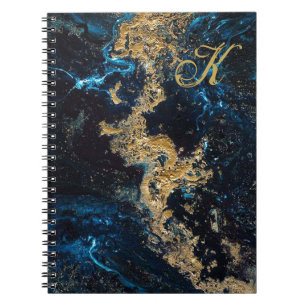 Gold Blue MARBLE Spiral Notitieboek Initiaal aanpa