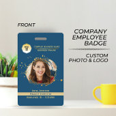 Gold & Blue Medewerker QR Code Label, Foto & Logo  Badge