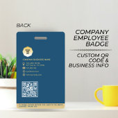 Gold & Blue Medewerker QR Code Label, Foto & Logo  Badge