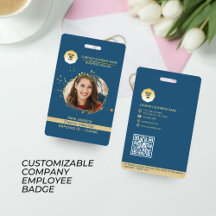 Gold & Blue Medewerker QR Code Label, Foto & Logo 