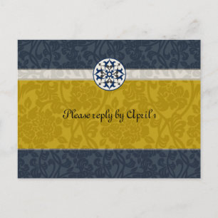Gold & Blue Medieval Brocade rsvp Uitnodiging Briefkaart
