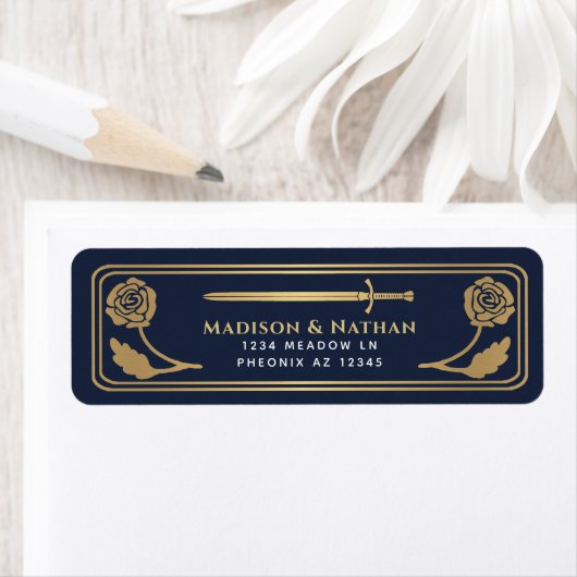 Gold Blue Medieval Fantasy Sword Wedding Label (Insitu)