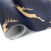 Gold Blue Metallic Rendier Vakantie Cadeaupapier (Rol Hoek)