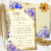 Gold & Blue Mexican Baroque Hummingbird Weddding RSVP Kaartje