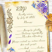 Gold & Blue Mexican Baroque Hummingbird Weddding RSVP Kaartje