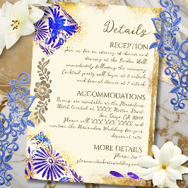Gold Blue Mexican Baroque Hummingbird Wedding Encl Informatiekaartje