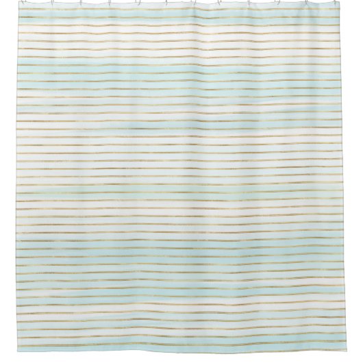 Gold Blue Mint White Beachy Waterverf Stripes Douchegordijn (Voorkant)