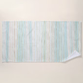 Gold Blue Mint White Beachy Waterverf Stripes Strandlaken (Voorkant)