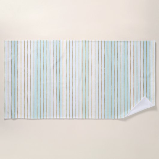 Gold Blue Mint White Beachy Waterverf Stripes Strandlaken (Voorkant)