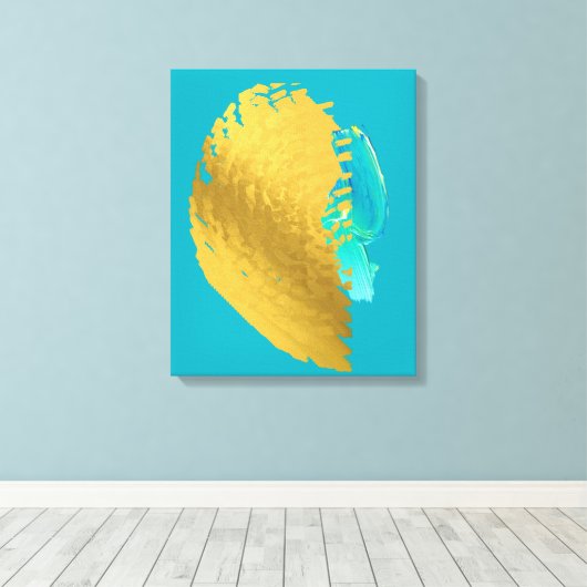 Gold Blue Modern Stretted Canvas afdrukken (Insitu (Houten vloer))
