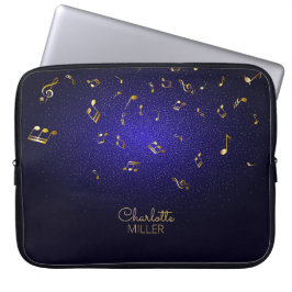 Gold-Blue-Muzieknoten en aangepaste naam Laptop Sleeve
