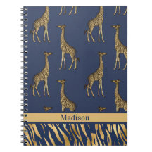 Gold Blue Name Giraffe Tiger Elegant Chic Stylish