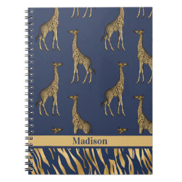 Gold Blue Name Giraffe Tiger Elegant Chic Stylish Notitieboek