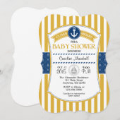 Gold Blue Nautical Baby shower Invitation Kaart (Voorkant / Achterkant)