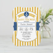 Gold Blue Nautical Baby shower Invitation Kaart (Staand voorkant)