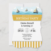 Gold Blue Nautical Birthday Uitnodiging (Voorkant)